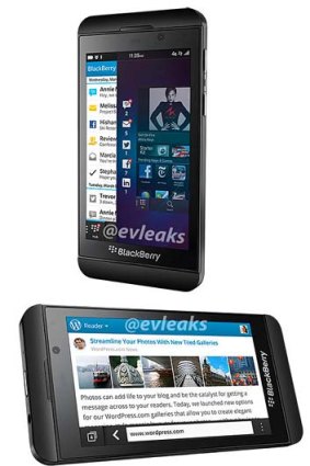 A leaked photo of what's said to be the BlackBerry Z10, in black and white.