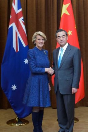 Foreign Minister Julie Bishop with her Chinese counterpart Wang Yi in December last year. The Chinese minister criticised Ms Bishop over her handling of China's air defence in the East China Sea.