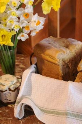 Home-made bread with breakfast.