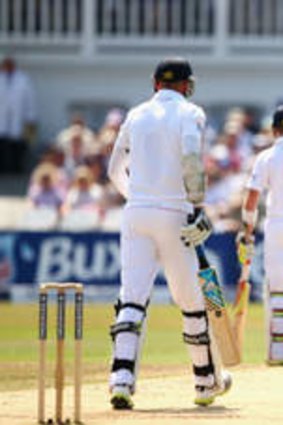 Finally: James Pattinson celebrates the wicket of Stuart Broad in the first Test after the Englishman had refused to walk in an earlier incident.