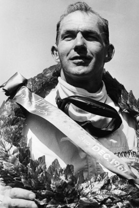 Frank Gardner after winning a race in 1971.