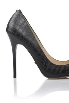 High ho:  Kardashian Shoes Alivia Black Croc heel.