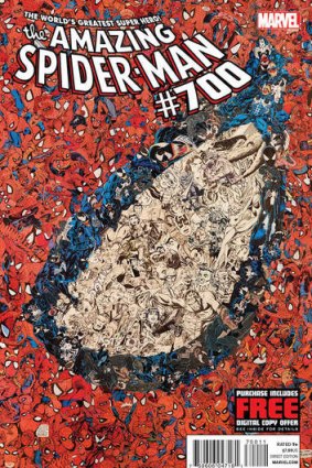 The cover of the 700th and final issue in the comic book series <i>The Amazing Spider-Man</i>, issued Wednesday, Dec. 26, 2012.