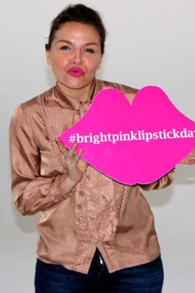 Lip service: Justine Clarke goes pink for a cause.