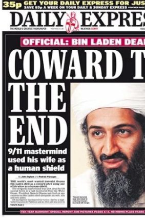 Coward to the end: Osama bin Laden on the <i>Daily Express</i> front page.