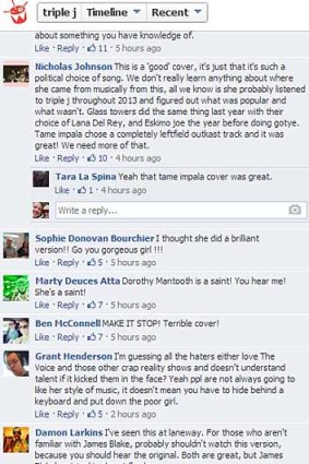 Some Facebook feedback on Lorde's <i>Like a Version</i>.