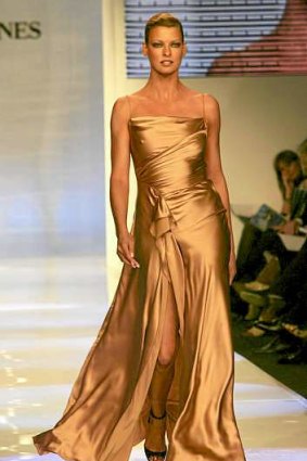 Model Linda Evangelista wearing a Dinnigan dress.
