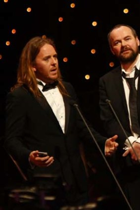 Tim Minchin and co-creator Dennis Kelly accept the award for best musical.