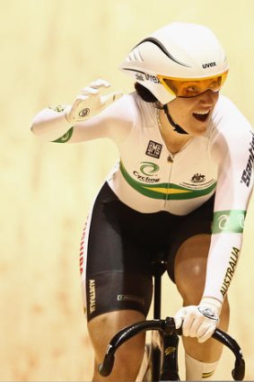 Record breaker: Anna Meares yesterday.