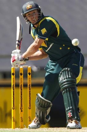 Eyes light up ... Australia's George Bailey prepares to belt a six to bring up his century.