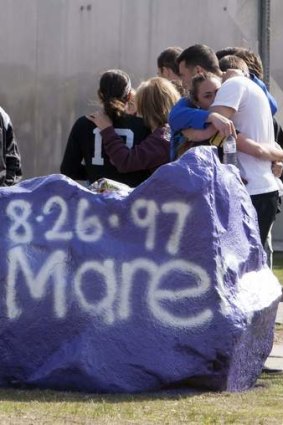 Students spray painted a rock outside Jonathan Law High School in memory of their friend Maren Sanchez.