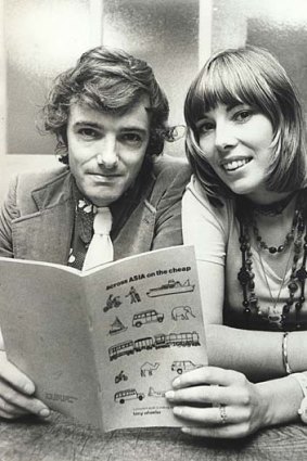 Early days ... Tony and Maureen Wheeler with their book <i>Across Asia on the Cheap</i> in 1973.