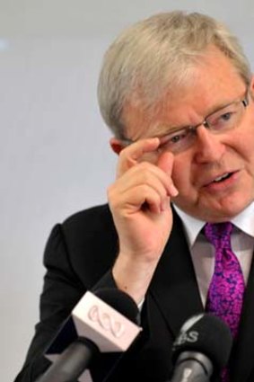 Playing the game ... Rudd had a crack at Swan and Gillard last week when he expressed the ''hope'' the mining tax would make its forecast revenue.