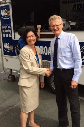 Terri Butler and Bill Glasson after their on-air debate at Bulimba.