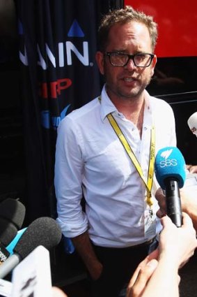 Jonathan Vaughters, chief executive of Slipstream Sports and director of Garmin-Sharp, speaks to the media before the start of stage five. It has been reported that Vaughters and four others have agreed to give evidence to the US Anti-Doping Agency in the latest investigation of Lance Armstrong.