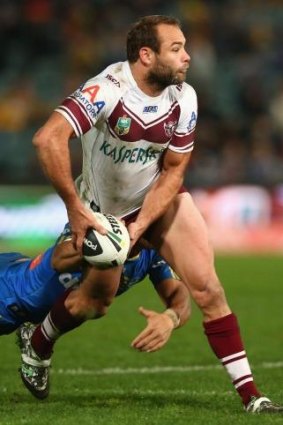 Absentee: One of Brett Stewart's limited touches of the ball on Friday night in Manly's loss to Parramatta. 