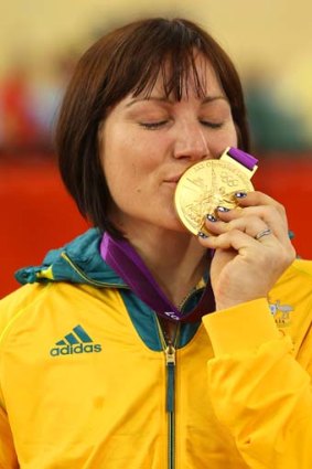 It wasn't all bad news for cycling. Anna Meares celebrates her gold medal for the Women's Sprint Track Cycling Final at the London 2012 Olympic Games.