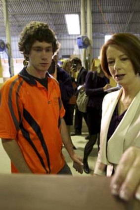 The Prime Minister, Julia Gillard tours the Leader Joinery factory in Fyshwick.