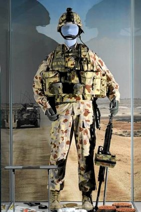 One of the exhibits in the post-1945 gallery, a uniform worn by Private Christopher Donovan during his tour of duty in Al Muthanna province, Afghanistan.