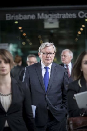 Historic appearance: Kevin Rudd leaving the inquiry.