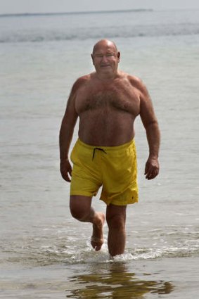 Lindsay Fox, after a morning swim at his family's Portsea compound.