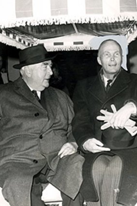 Cool ... David Hay, right, with Robert Menzies, going to Churchill's funeral in 1965.