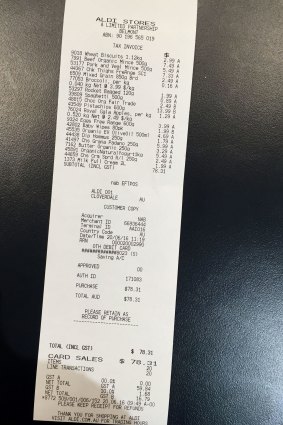 Our total at Aldi was $78.31.