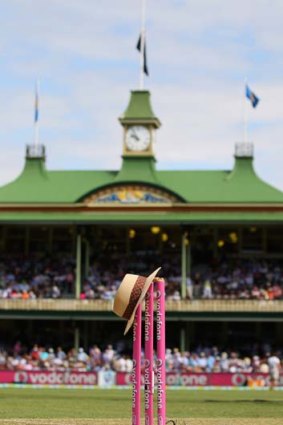 Tribute: the hat of the late Tony Greig in the middle of the ground during the the minute's silence.