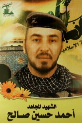 Casualty: A poster of Hezbollah fighter  Ahmad Saleh, who was killed along with seven other fighters in a battle with the Islamic State.