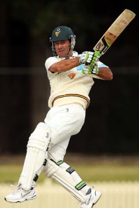 In form: Ricky Ponting on the attack for Tasmania this week.