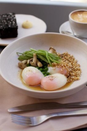 Best in class: The 63-degree eggs in burnt onion consomme with a side of grilled licorice bread.