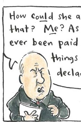 Indignant ... Alan Jones. <em>Illustration: Cathy Wilcox</em>.