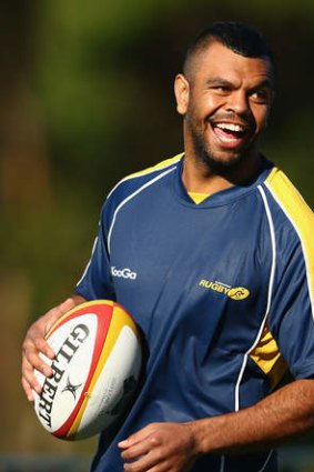 Happy man ... Kurtley Beale at a Wallabies training session.