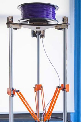 Deltaprintr uses three stepper motors located under the acrylic build platform.