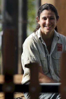 Elephant keeper Lucy Melo pictured in the elephant enclosure at Taronga Zoo in 2008.