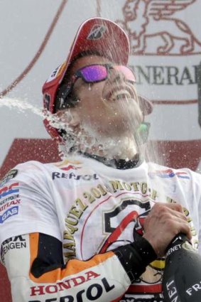 Honda MotoGP rider Spanish Marc Marquez celebrates.