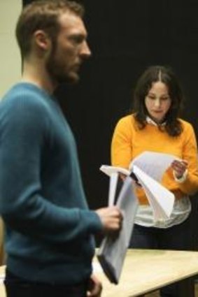 From left: Nathan O'Keefe, Alison Bell, Geordie Brookman and Mark Saturno during rehearsals for <i>Betrayal</i>. 