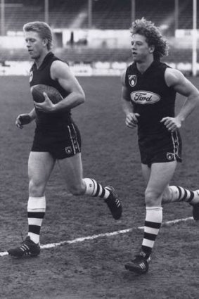 Steven and Garry Hocking train at Kardinia Park in 1991.