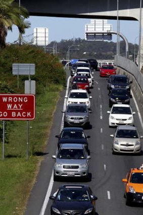 Traffic on the M3 Stanley Street exit at Woolloongabba.