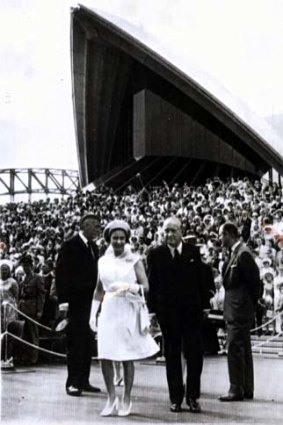 Fit for a queen ... the Queen opens the Opera House in 1973.