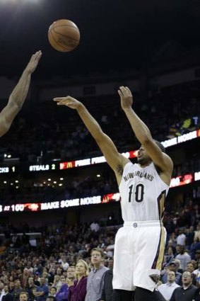 New Orleans Pelicans shooting guard Eric Gordon lets one go.