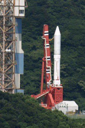 The Epsilon rocket ready for lift-off at the Uchinoura Space Centre in Kimotsuki town, Kagoshima, on Tuesday.