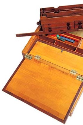 <b>$2500 </b>This mid-19th-century Huon Pine box includes a roll-top lid and a secret compartment. When found, it was in pieces.