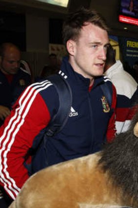 Touchdown: British and Irish Lions fullback Stuart Hogg arrives at Perth airport on Monday morning.