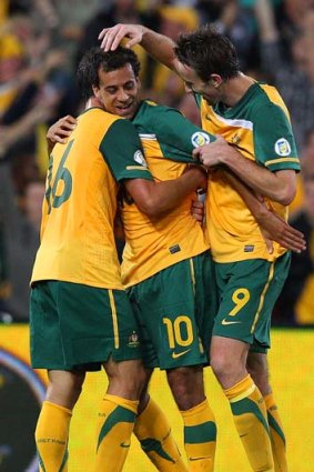 Colourful career ... Alex Brosque after scoring for the Socceroos against Thailand.
