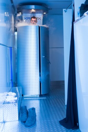 Socceroo Ryan McGowan in a mobile cryotherapy chamber before the World Cup qualifier against Honduras. Photo: FFA