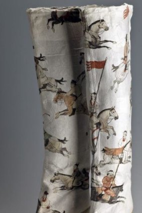<i>Tang Dynasty Polo</i>, 2011, Sergio Rossi Boots with ink on rice paper, by Peng Wei, of China. 