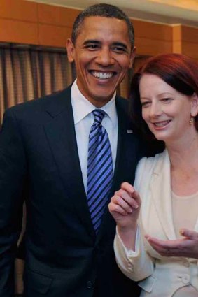 Engaging ... Julia Gillard meets Barack Obama in Tokyo last month. The Americans watched her rise closely.