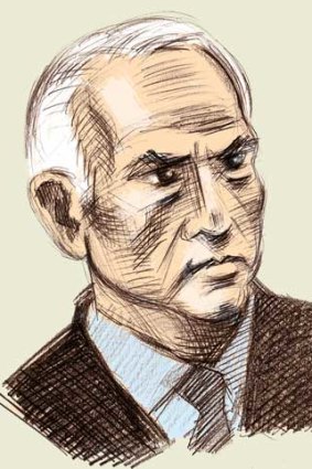 Serafettin Huseyin in a court sketch. <em>Illustration by Jim Pavlidis</em>