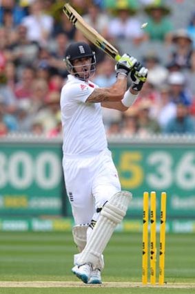 Kevin Pietersen is bowled by Mitchell Johnson.